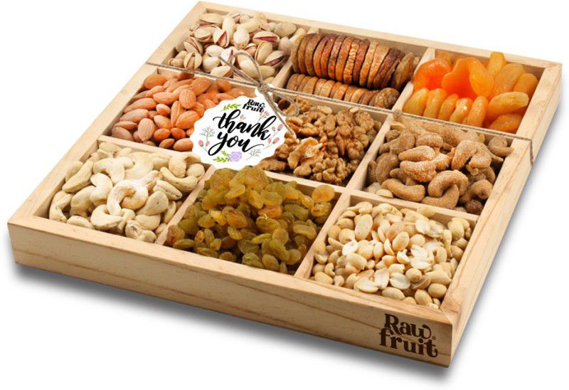 HyperFoods RawFruit Basic 9 Dry Fruit Combo Wooden Gift Box | Premium Dried Fruit Berries Combo Gift Pack with Greeting Card | Thank you Gratitude Appreciation Gift for Boss Teacher Mentor Friends  (1100 g)