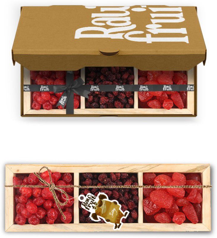 HyperFoods RawFruit Berry Mix 3 Dry Fruit Combo Wooden Gift Box | Premium Dried Fruit Berries Combo Gift Pack with Greeting Card | Sorry Note Card Apology Gift for Boyfriend Girlfriend Wife Husband  (750 g)