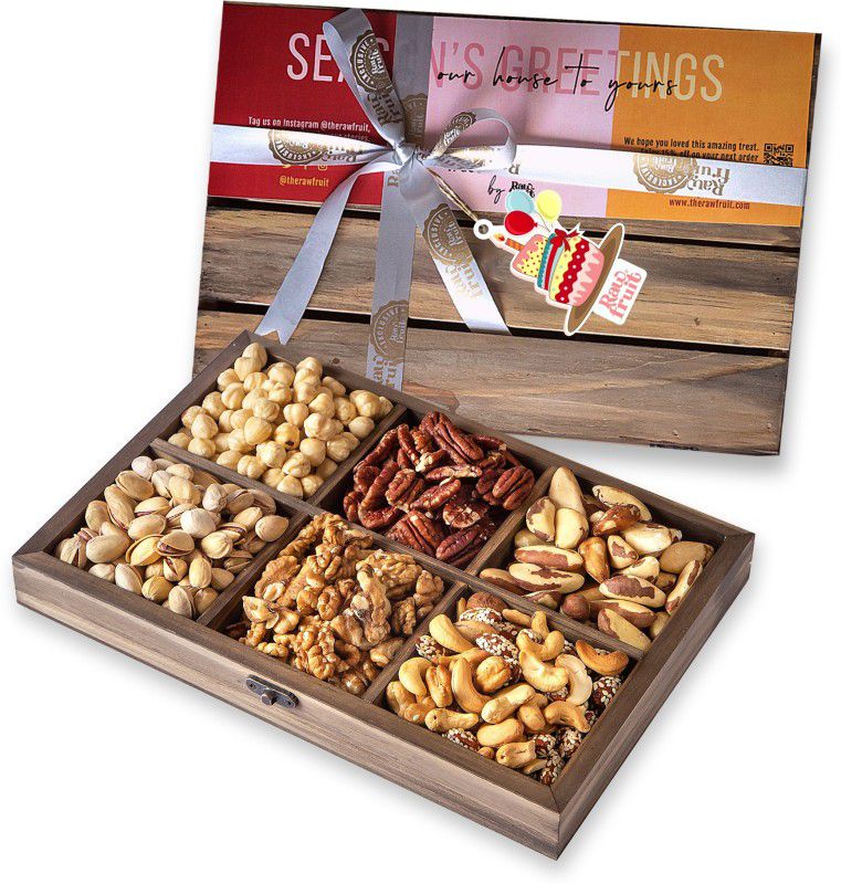 HyperFoods RawFruit Mix Dry Fruit Combo Pack | Premium Dry Fruit Gift Pack Dark Wood Dry Fruit Tray | Happy Birthday Anniversary Gift for Colleague Wife Girlfriend Parents  (6 x 191.5 g)