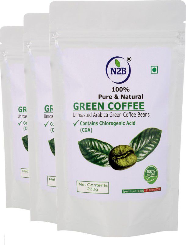 N2B Organic Green Coffee Beans for Weight Loss Management 230g Pack of 3 Instant Coffee  (3 x 230 g, Green Coffee Flavoured)