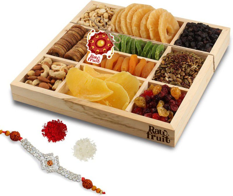 HyperFoods RawFruit Tropical 10 Dry Fruit Combo Wooden Gift Box | Premium Dried Fruit Berries Combo Gift Pack with Greeting Card | Rakhi Rakshabandhan Bhaidooj Gift for Brother Sister Bhabhi  (1100 g)