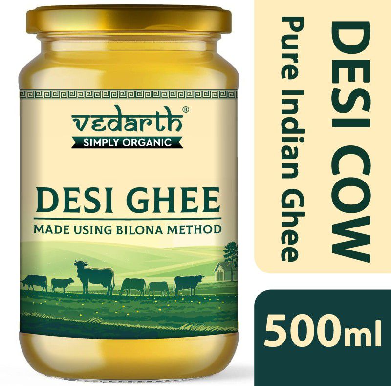 Vedarth Desi Cow Ghee 500ml Hand Made by Traditional Method - Rich in Taste & Aroma Ghee 500 ml Glass Bottle