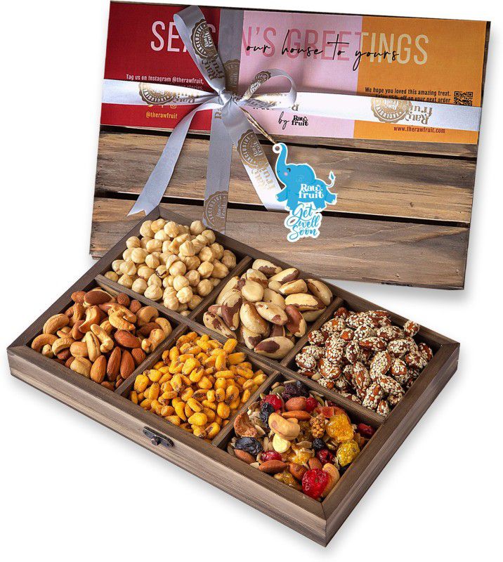 HyperFoods RawFruit Mix Dry Fruit Combo Pack | Jumbo Dry Fruit Gift Pack Dark Wood Dry Fruit Tray | Get Well Soon Gift with Greeting Card  (6 x 191.5 g)