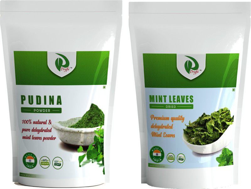 Dryfii Natural Premium Dried Mint (Pudina) Leaves (500 g) & Mint (Pudina) Powder (500 G) Combo Pure Vegetarian & Easy Cooking Essential  (2 x 0.5 kg)