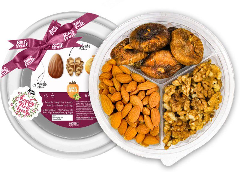 HyperFoods Box New Year Dry Fruit Combo Pack of 3 Premium Dry Fruits and Nuts Badam Almond Walnut Akhrot Figs Anjeer | Happy New Year Dry Fruit Gift Pack and Gift Hampers for Corporates Friends & Relatives  (325 g)