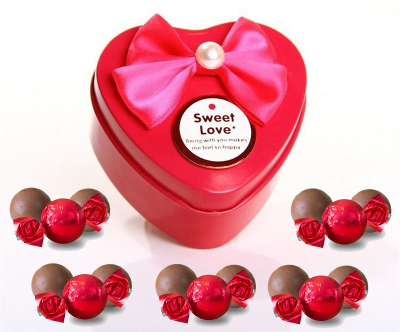 Kinoki Heart Shape Megenta Chocolate Box with 15 Mix Shape Chocolates for valentine and gift Truffles  (15 Units)