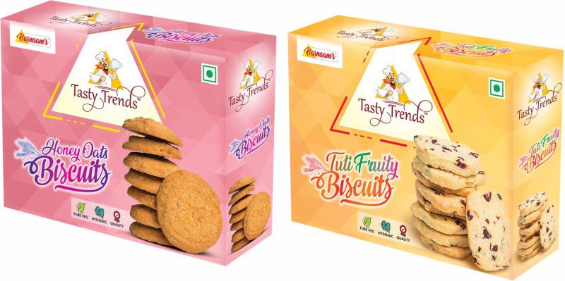 tasty trends HONEY OATS - TUTI-FRUITY BISCUITS / COOKIES, COMBO OF TASTE & HEALTHY FLAVOURS OF COOKIES, 200 grams x 2 packs (1 pack each) Cookies  (400 g, Pack of 2)