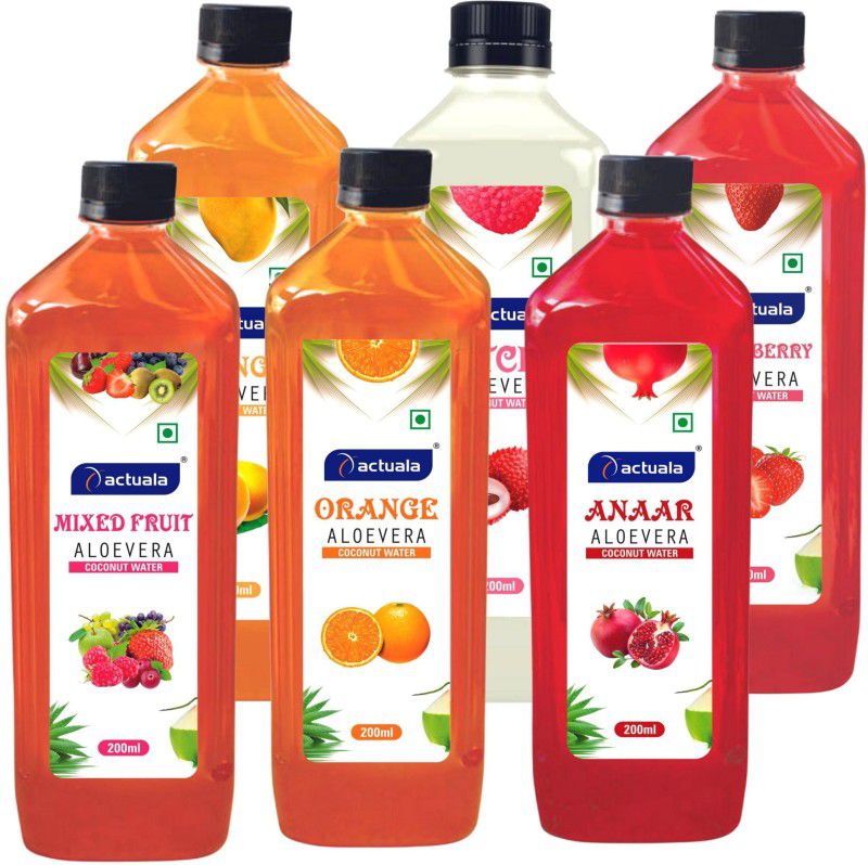 AACTUALA Aloe Vera Coconut Water Fruit Juice With Litchi - 200ml, Pack of 6  (6 x 0.2 L)