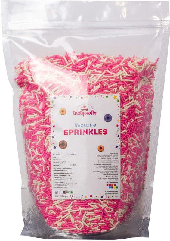 TastyCrafts Vermicelli Sprinkles, 500GM Edible Sweet Candy Topping Baking Items-Pink & White Sprinkles  (500 g, Edible)