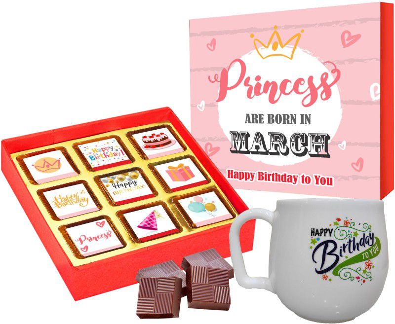 Chocoloony Princess Birthday Chocolate Box With Birthday Mug for Girl, Sister, Fiance, Wife Combo  (9 Chocolate Pcs, 1 Mug)