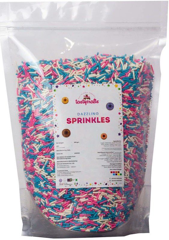 TastyCrafts Vermicelli Sprinkles, 500 GM Edible Candy Topping Baking Items - Pink,Blue&White Sprinkles  (500 g, Edible)