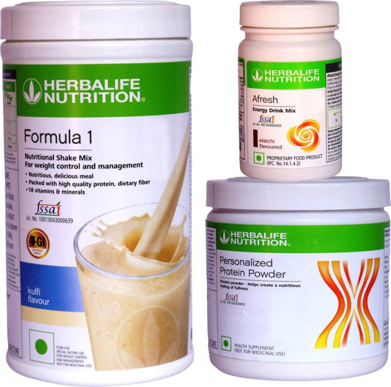 HERBALIFE Weight Loss Combo ( Formula 1 Nutritional Shake Mix -Kulfi Flavor + Personalized Protein Powder 200g + Afresh Energy Drink Mix - Elaichi Flavor) Combo  (750gram)