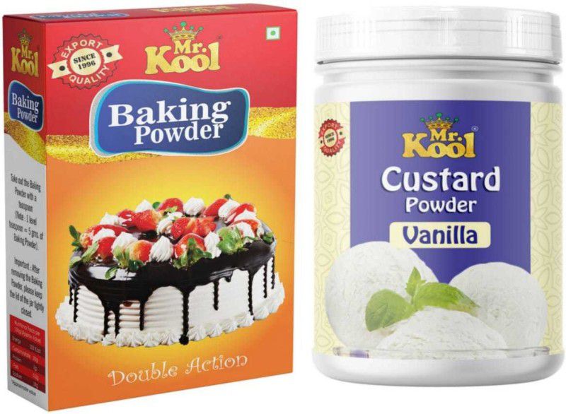 Mr.Kool Vanilla Flavor Instant Custard Powder 400g Jar | Premium Double Action Cake Baking Powder 500g | 900g Combo | Combo  (custard powder vanilla flavour -400g jar, baking powder 500g)