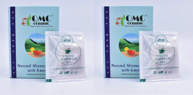 One More Cup OMC Organic Natural Afternoon Tea Combo pack of 2 blend with lemon flavor Lemon Herbal Infusion Tea Bags Box  (2 x 25 Bags)