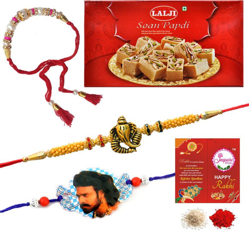 Jaipuri Shop Lalji Soan Papdi 400gm With Multicolor Exclusive Bhaiya-Bhabhi With Bahubali Kids 3 Rakhi Set - LALSPD33a_1GANDORA1MOTICHUDA1KIDBB Combo  (6)