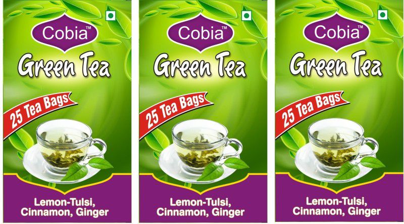 Cobia Green Tea Pack of 3 Tulsi, Cinnamon, Ginger Green Tea Bags Box  (3 x 8.33 Bags)