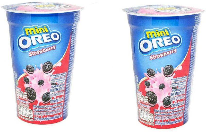 OREO Mini Strawberry Flavoured Cream Biscuit Cup (Pack of 2) 61.3g Cookies  (61.3 g, Pack of 2)