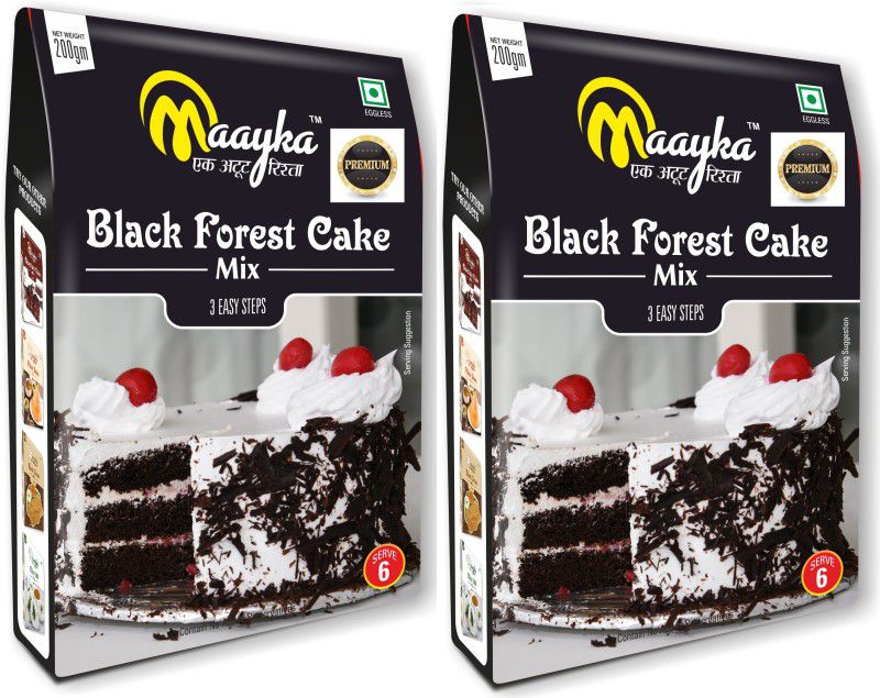 Maayka - Ek Atoot Rishta Black Forest Cake Mix | Egg Free Premium Cake Mix | 200G+200G 400 g  (Pack of 2)