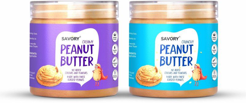 Savory Creamy Peanut Butter (400g) + Crunchy Peanut Butter (400g) | Ready to Eat 800 g  (Pack of 2)