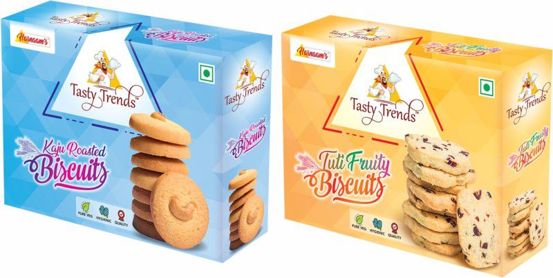 tasty trends TUTI-FRUITY - KAJU ROASTED BISCUITS / COOKIES, COMBO OF RICH FLAVOURS OF COOKIES, 200 grams x 2 packs (1 pack each) Cookies  (400 g, Pack of 2)