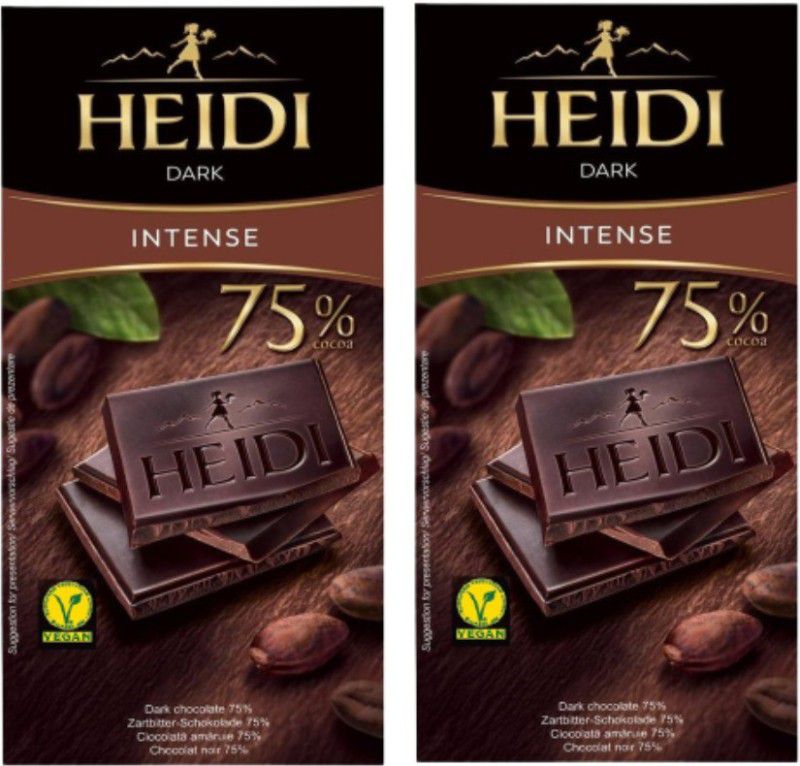 Heidi Dark Chocolate Intense 75% Imported 100% Veg Bars  (2 x 80 g)
