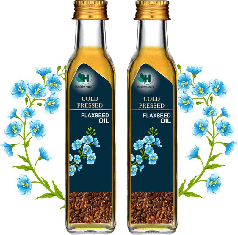 Healthy Roots Cold Pressed Flaxseed Oil for Eating, Skin & Hair Growth- (2x250ml) - 500ml Flaxseed Oil Glass Bottle  (2 x 250 ml)
