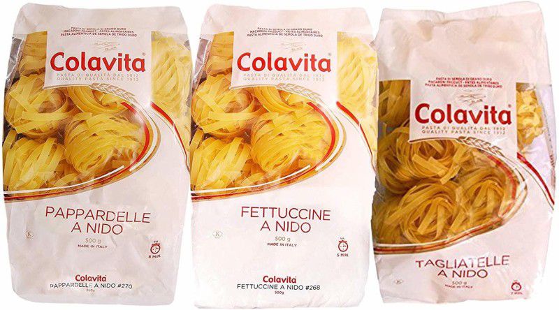 Colavita Fettuccine, Pappardelle and Tagliatelle Pasta 500g (Durum Wheat)-Special Shape(Pack of 3) Fettuccine Pasta  (Pack of 3, 500 g)