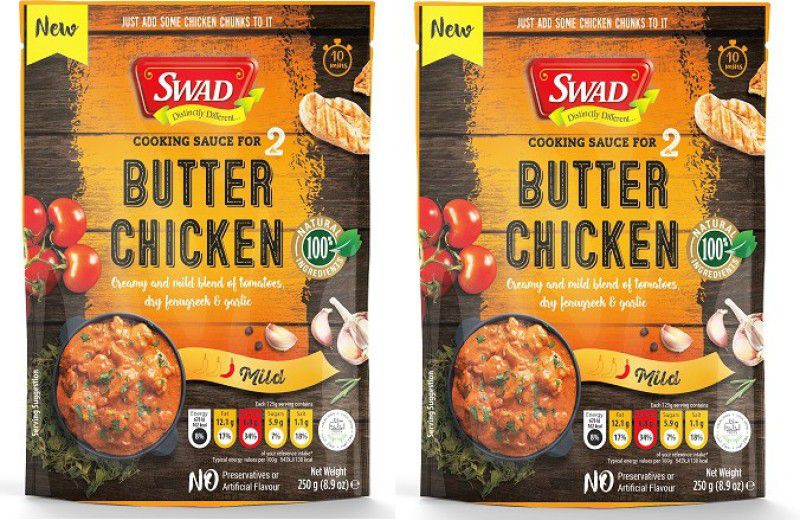 SWAD Butter Chicken Cooking Sauce | Creamy and Mild Blend of Tomatoes | Dry Fenugreek and Garlic | No Preservatives and Artificial Flavors | Pack of 2 | 250g Each 500 g
