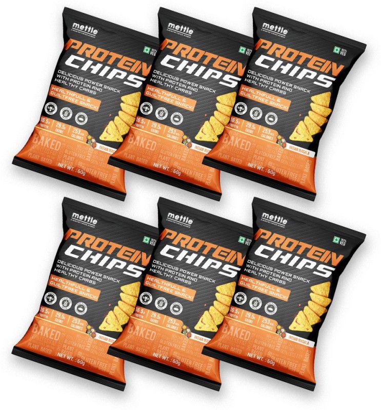 Mettle Indian Masala Protein Chips | 16.5g Protein | Oven-Baked, Healthy Snack Chips  (6 x 60 g)