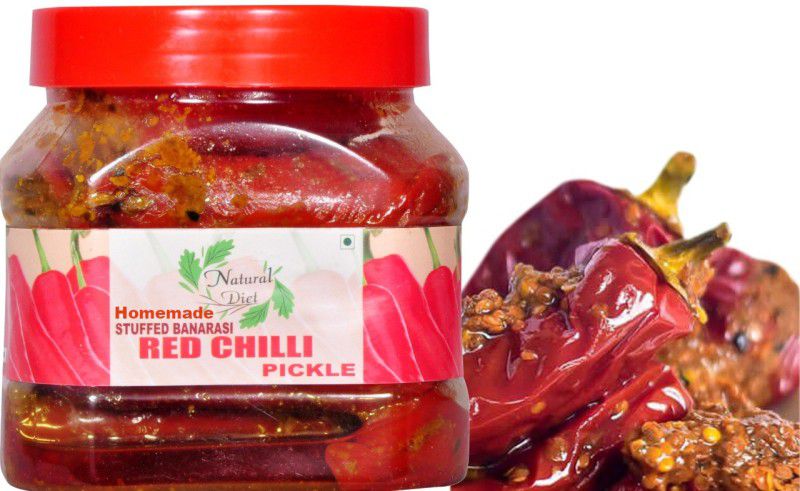 Natural Diet Premium Quality Stuffed Banarasi Red Chilli Pickle Traditional Banarasi Flavor Tasty & Spicy Homemade Stuffed Banarasi Red Chilli Pickle (Real Taste of Banarsi Pickle) 500gm Red Chilli Pickle  (500 g)