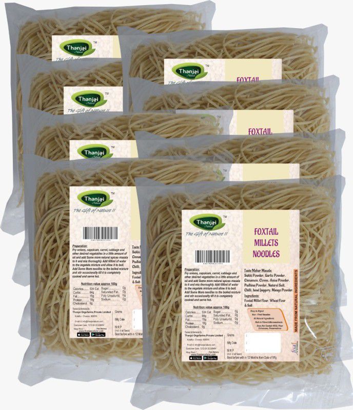 THANJAI NATURAL Foxtail Millets Noodles 180g X 8 (Processed with Natural Ingredients , No Chemicals and No Preservatives) Instant Noodles Vegetarian  (8 x 180 g)