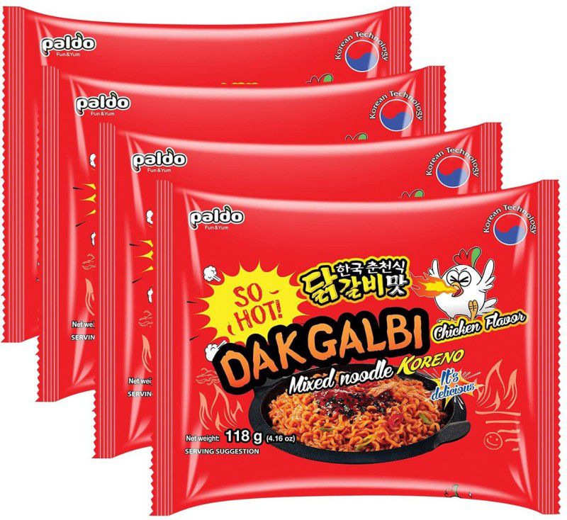Koreno Paldo Dakgalbi Chicken Flavour Korean Spicy Instant Noodles Non-vegetarian  (4 x 118 g)