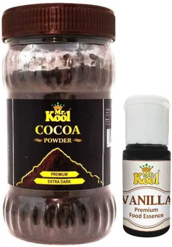 Mr.Kool Extra Dark Cocoa Milkshake Powder 200g | Vanilla Premium Flavouring Essence | Food Flavour Essence for Cake, Cookies, Ice Cream, Sweets, Desserts, Cupcakes| Combo 220g Combo  (COCOA POWDER EXTRA DARK -200G, VANILLA PREMIUM ESSENCE - 20ML)