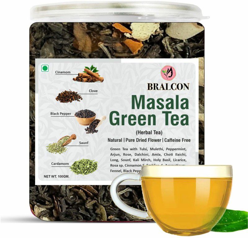 BRALCON Organic Masala Green Tea - 100g | Blended with Green Tea & Ayurvedic Herbs| Green Tea Plastic Bottle  (100 g)