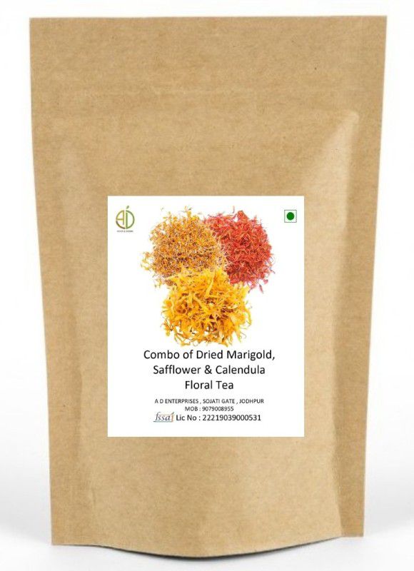 A D FOOD & HERBS Combo Of Dried Marigold & Safflower & Calendula for Tea Blends each of 50 Gms Herbal Tea Pouch  (50)