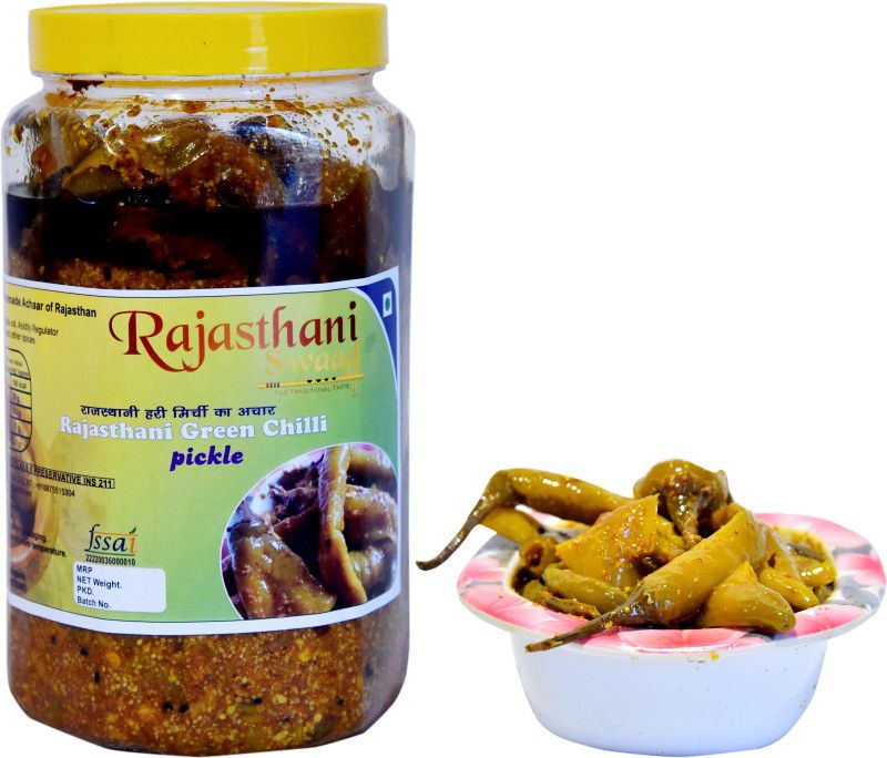 Rajasthani Swaad Green Chilli Pickle In Mustard Oil Spicy Homemade Hari Mirch Ka Achar Green Chilli Pickle  (1800 g)