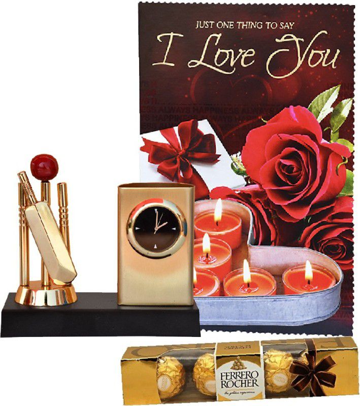 Saugat Traders Husband-Boyfriend Pack of Metal Table Pen Stand |Greeting card with Chocolate Combo  (3)