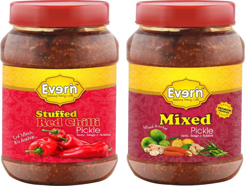 Everin Homemade Achar Red Chilli, Mixed Pickle  (2 x 1 kg)