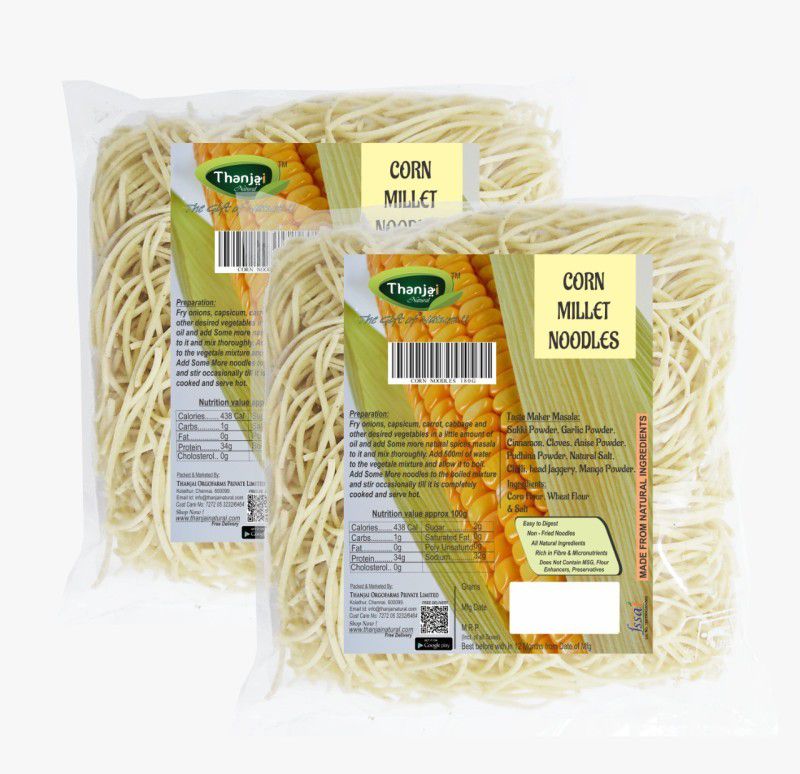 THANJAI NATURAL Corn Noodles 180g X 2 (360g) of Natural Processed Noodles (No Maida & No MSG) Instant Noodles Vegetarian  (2 x 180 g)