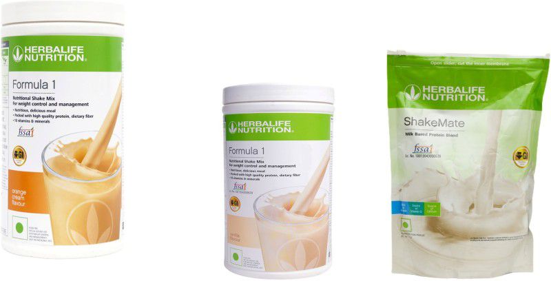 HERBALIFE FORMULA 1 NUTRITIONAL SHAKE MIX - ORANGE CREAM FLAVOR & VANILLA FLAVORWITH SHAKE MATE MILK POWDER - VANILLA FLAVOR FOR WEIGHT LOSS & MANAGEMENT COMBO PACK OF 3 PIECES Combo  (1500 Grams)