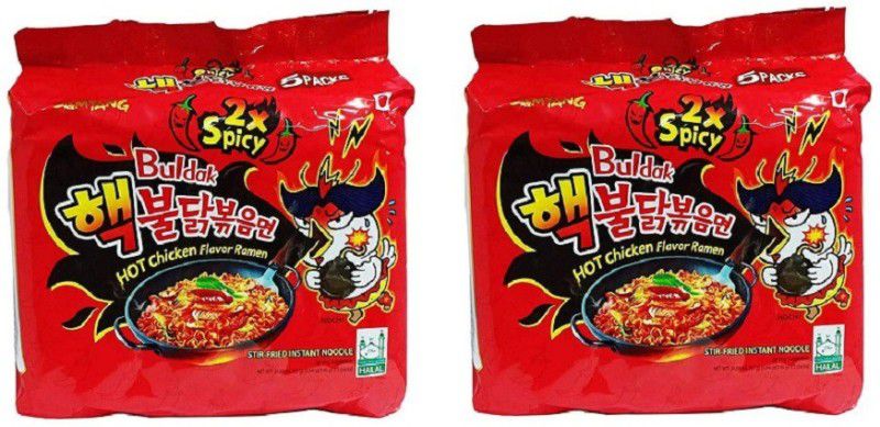 Samyang 2X Spicy Hot Chicken Flavour Instant Korean Noodles - 140gm*10Pack (5Pack X 2 Combo) Hakka Noodles Non-vegetarian  (10 x 0.14 kg)