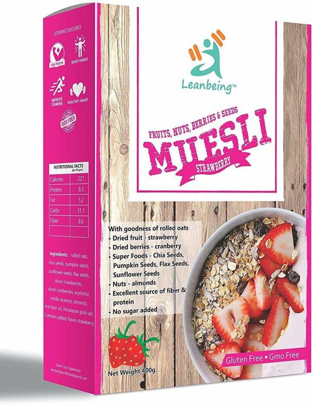 LEANBEING Strawberry Muesli Nuts,Berries & Seeds 400g Natural Breakfast Cereal |Naturally sweetened  (400 g, Box) Pack of 3 Box  (3 x 400 g)