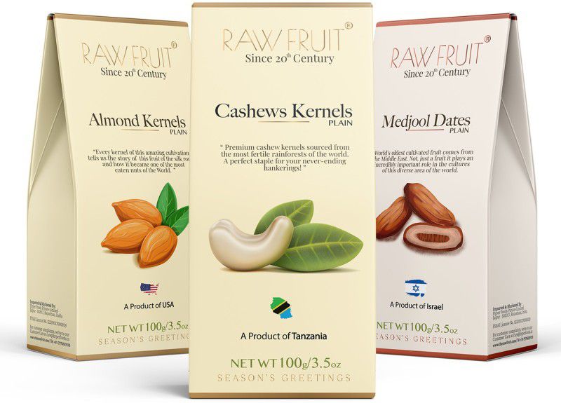 HyperFoods Cashew Almond Dates Dry Fruits Combo Pack of 3 Dry Fruits and nuts Kaju Badam Combo  (Cashew-100, Almond-100, Dates-100)