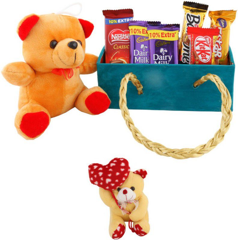 SurpriseForU Heart Teddy With Premium Chocolate Gift For Valentine's Day | 116 Combo  (Nestle Classic,BarOne,5Star,Dairy Milk,Kitkat,Teddy Bear.)