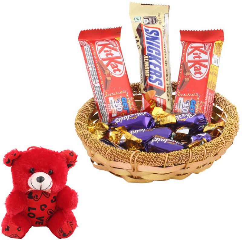 SurpriseForU Chocolate Gift | Valentine's Day Special Teddy Gift | Chocolate Gift Hamper|355 Combo  (Chocolate And Teddy)