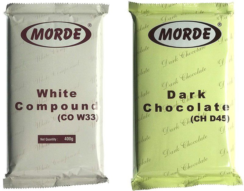 Morde Pack Of 2 | 400GM Each | White & Real Dark Chocolate Compound Slab Bar Bars  (2 x 200 g)