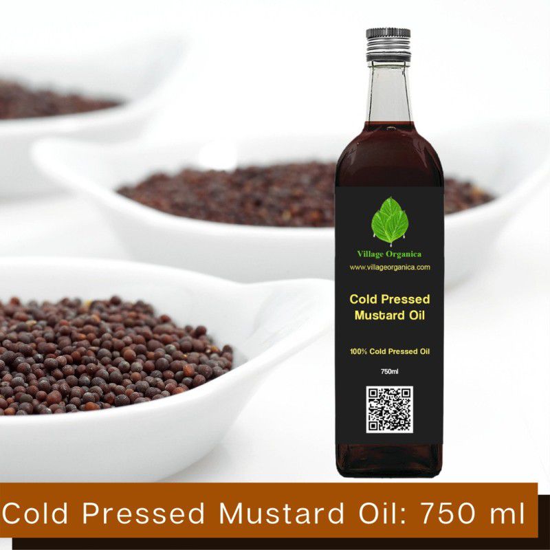 Village Organica Cold Pressed Mustard Oil|Sarson tel| Kacchi Ghani |Cooking,Hair & Body Massage Mustard Oil Glass Bottle  (750 ml)