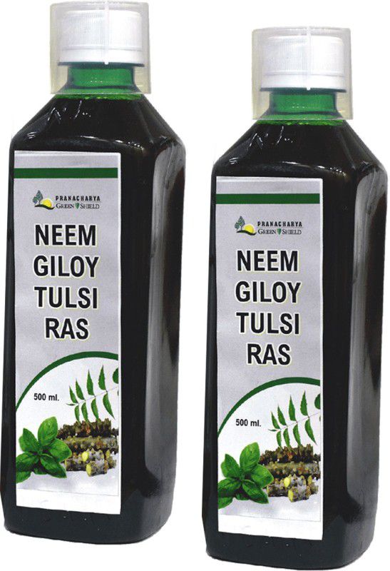 Pranacharya Greenshield Natural Neem Giloy Tulsi Juice with Cinnamon, Amla & Ginger for Immunity Booster  (2 x 0.5 L)