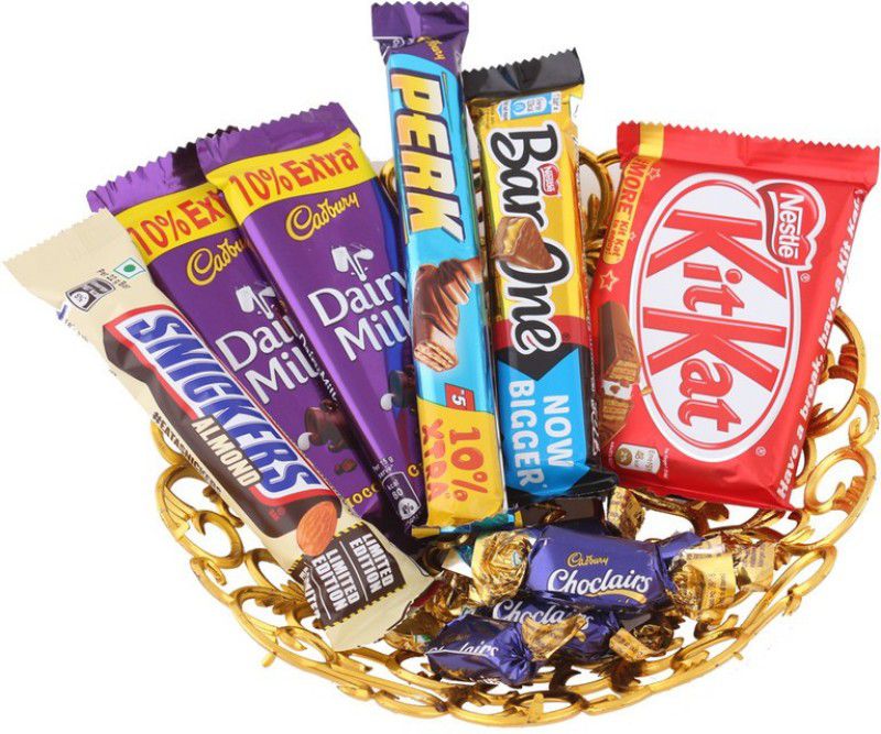 SurpriseForU Chocolate Gift | Chocolate Gift Hamper Tray With 11 Pieces Chocolate Combo  (Tray-BarOne-Perk-SnickersAlmond-Kitkat-DairyMilk-5Choclairs)