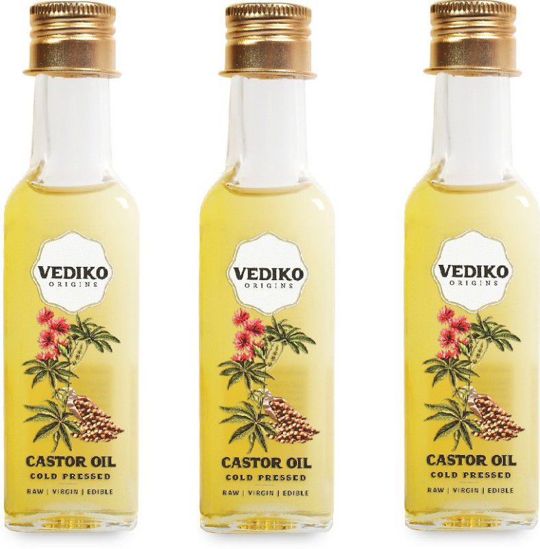 Vediko Origins Raw Cold Pressed Castor Oil (Pack of 3 -100 ml) |100% Pure & Natural Castor Oil Glass Bottle  (3 x 100 ml)